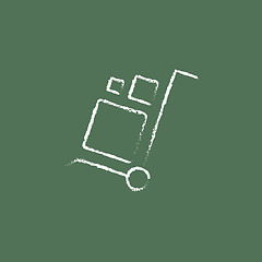 Image showing Shopping handling trolley icon drawn in chalk.