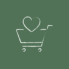Image showing Shopping cart with heart icon drawn in chalk.
