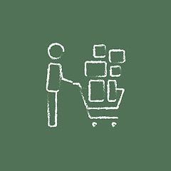 Image showing Man pushing shopping cart icon drawn in chalk.