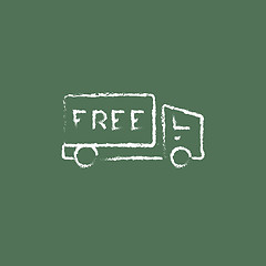 Image showing Free delivery truck icon drawn in chalk.