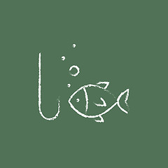 Image showing Fish with hook icon drawn in chalk.