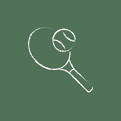 Image showing Tennis racket and ball icon drawn in chalk.