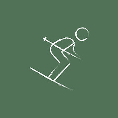 Image showing Downhill skiing icon drawn in chalk.