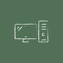 Image showing CPU and monitor icon drawn in chalk.