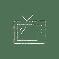 Image showing Retro TV icon drawn in chalk.