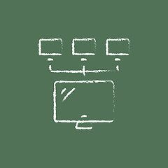 Image showing Group of monitors icon drawn in chalk.