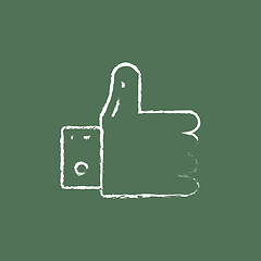 Image showing Hand with thumb up icon drawn in chalk.