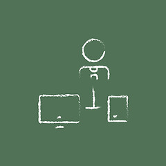 Image showing Man with computer set icon drawn in chalk.
