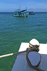 Image showing  boat prow blue lagoon  stone in  a  water   south china sea