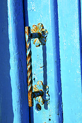 Image showing blue metal    morocco in  facade home and safe padlock 