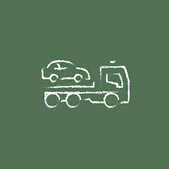 Image showing Car towing truck icon drawn in chalk.