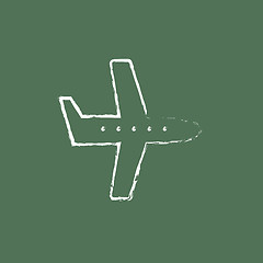 Image showing Flying airplane icon drawn in chalk.