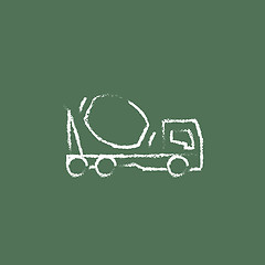 Image showing Concrete mixer truck icon drawn in chalk.