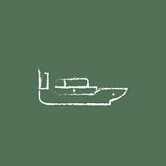 Image showing Cargo container ship icon drawn in chalk.