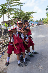 Image showing Balinese hindu boys in school uniform 