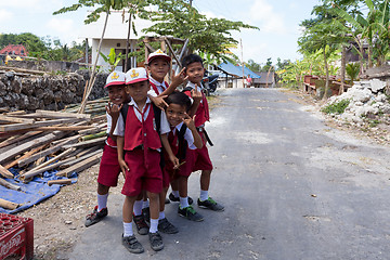 Image showing Balinese hindu boys in school uniform 