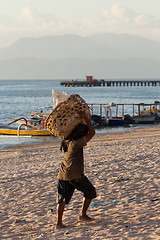 Image showing Men transports cargo from ship