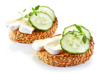 Image showing toasted bread with brie and cucumber