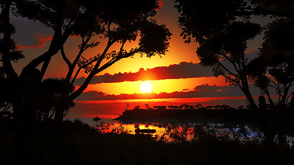 Image showing Sunset over beautiful lake region