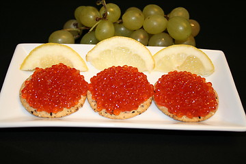 Image showing Russian caviar and grapes