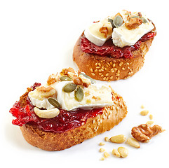 Image showing toasted bread with jam and brie