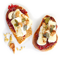 Image showing toasted bread with jam and brie