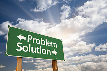 Image showing Problem and Solution Green Road Sign Over Clouds