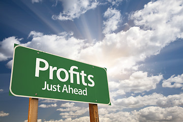 Image showing Profits Green Road Sign Over Clouds