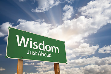 Image showing Wisdom Green Road Sign Over Clouds