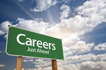 Image showing Careers Green Road Sign Over Clouds