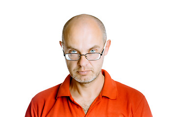 Image showing man in a red T-shirt. Studio. isolated