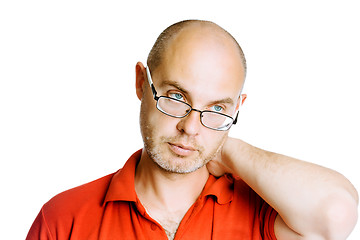 Image showing Unshaven man. Pain in the neck. Isolated on white. Studio