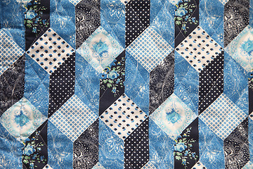 Image showing old fabric in blue, black and white