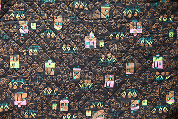 Image showing old fabric print of pink houses