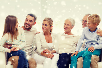 Image showing happy family sitting on couch at home