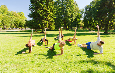 Image showing group of happy friends exercising outdoors