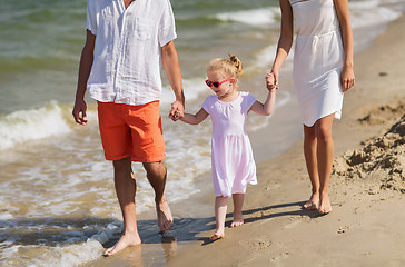 Image showing happy family in sunglasses on summer beach