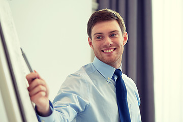 Image showing smiling businessman on presentation in office