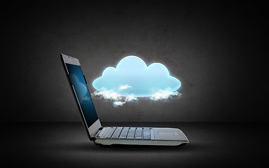 Image showing open laptop computer with cloud computing icon