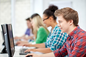 Image showing happy high school students in computer class