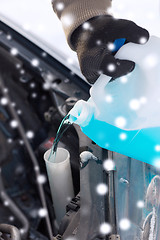 Image showing closeup of man pouring antifreeze into car