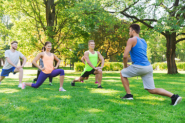 Image showing group of friends or sportsmen exercising outdoors