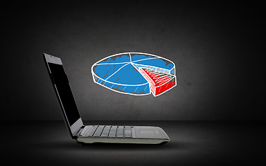 Image showing open laptop computer with pie chart doodle