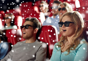 Image showing friends watching horror movie in 3d theater