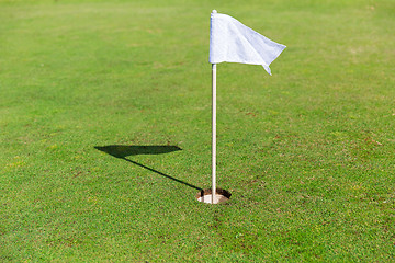 Image showing close up of flag mark in hole on golf field