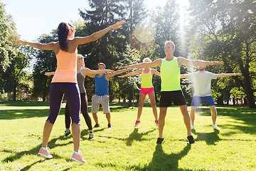 Image showing group of happy friends exercising outdoors