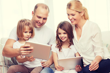 Image showing family and two kids with tablet pc computers