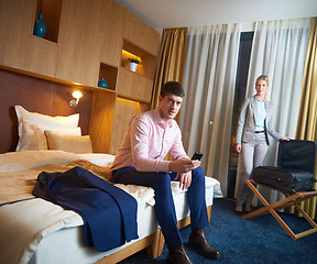 Image showing young couple in modern hotel room