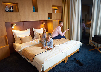 Image showing young couple in modern hotel room