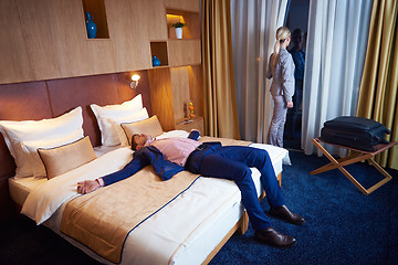 Image showing young couple in modern hotel room